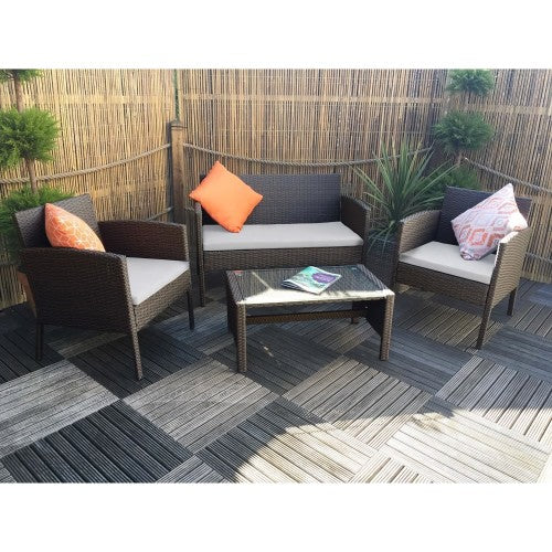 4 PCS Patio Furniture Set, Outdoor Rattan Wicker Conversation Set with Coffee Table, 2-Seater Sofa, 2 Arm Chairs for Home, Yard, Backyard 4 PCS Patio Furniture Set, Outdoor Rattan Wicker Conversation Set with Coffee Table, 2-Seater Sofa, 2 Arm Chairs for Home, Yard, Backyard
